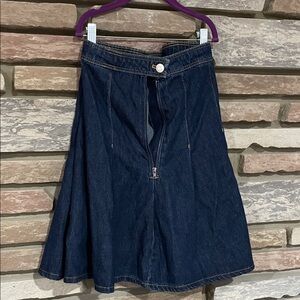 H&M Dark Blue Denim Pleated Skirt
